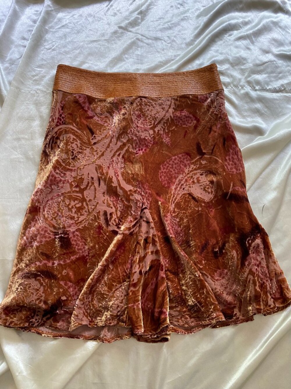 Vintage y2k Brown Pink Velvet Silk Blend Skirt Size 4 Boho Fairy